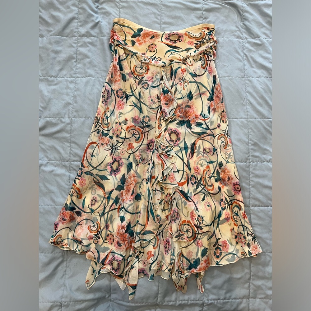 Diane Von Furstenberg Montespan Silk Strapless Dress Ruffle Cream Flora 6 XE - Picture 3 of 6